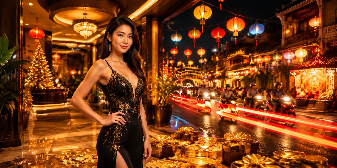 Không gian casino và cá cược sôi động tại Việt Nam với ánh đèn rực rỡ và không khí hào hứng